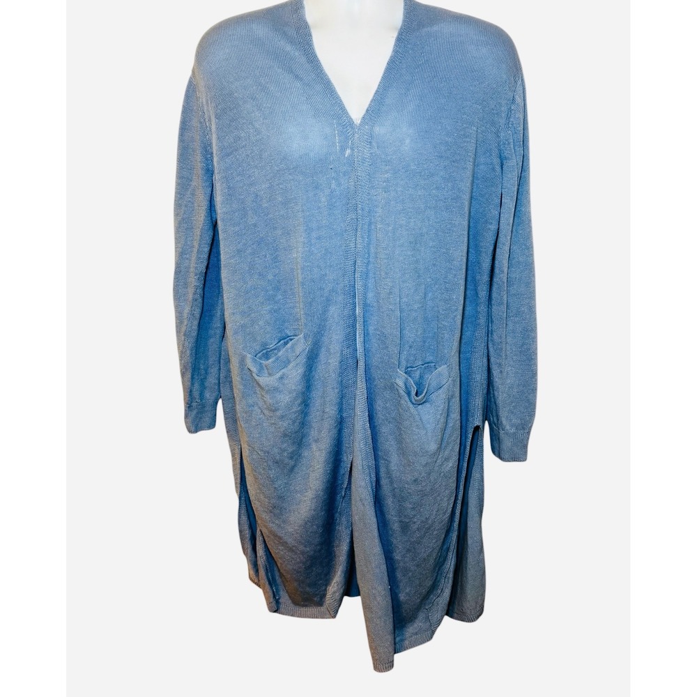 Polo‎ Ralph Lauren Womens XL Light Blue 100% Linen Longline Open Front Cardigan